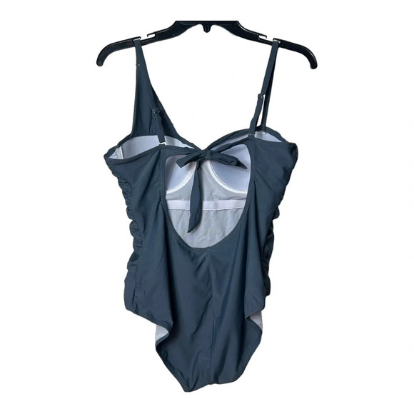 0823. UNBRANDED ASYMMETRICAL RUCHED ONE PIECE SWIMSUIT GRAY‎ IN COLOR SIZE L - Picture 6 of 10